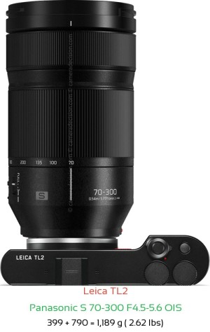 Leica TL2 with Panasonic S 70-300 F4.5-5.6 OIS Lens Size