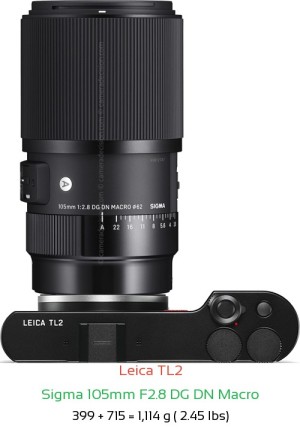 Leica TL2 with Sigma 105mm F2.8 DG DN Macro Lens Size