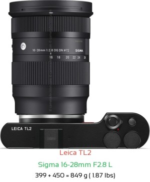 Leica TL2 with Sigma 16-28mm F2.8 L Lens Size