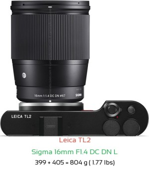 Leica TL2 with Sigma 16mm F1.4 DC DN L Lens Size