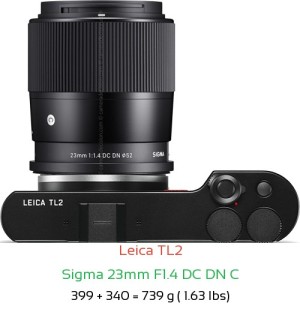 Leica TL2 with Sigma 23mm F1.4 DC DN C Lens Size