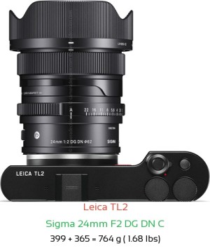 Leica TL2 with Sigma 24mm F2 DG DN C Lens Size