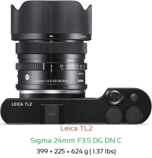 Leica TL2 with Sigma 24mm F3.5 DG DN C Lens Size