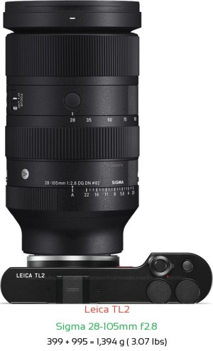 Leica TL2 with Sigma 28-105mm f2.8 Lens Size