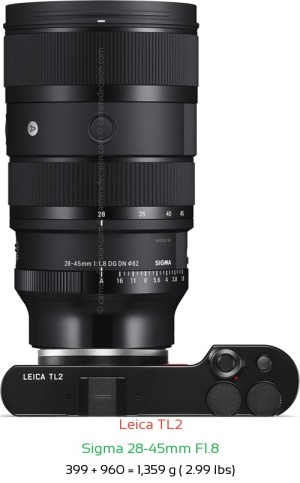 Leica TL2 with Sigma 28-45mm F1.8 Lens Size
