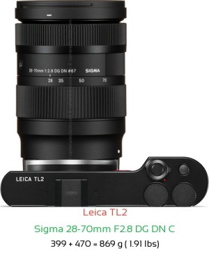 Leica TL2 with Sigma 28-70mm F2.8 DG DN C Lens Size