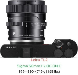 Leica TL2 with Sigma 50mm F2 C Lens Size