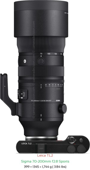 Leica TL2 with Sigma 70-200mm f2.8 Sports Lens Size