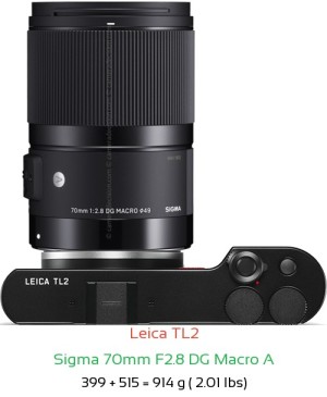 Leica TL2 with Sigma 70mm F2.8 DG Macro A Lens Size