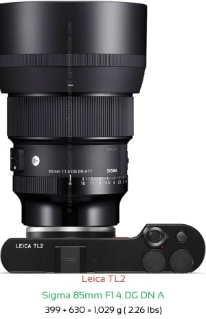 Leica TL2 with Sigma 85mm F1.4 DG DN A Lens Size