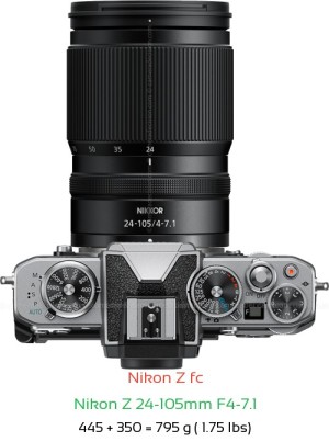Nikon Z fc with Nikon Z 24-105mm F4-7.1 Lens Size