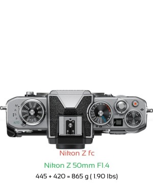 Nikon Z fc with Nikon Z 50mm F1.4 Lens Size