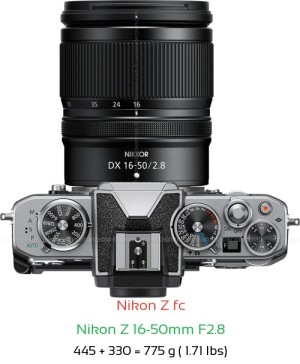 Nikon Z fc with Nikon Z 16-50mm F2.8 Lens Size