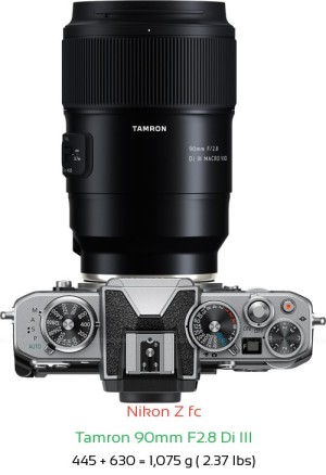 Nikon Z fc with Tamron 90mm F2.8 Di III Lens Size