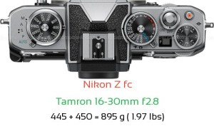 Nikon Z fc with Tamron 16-30mm f2.8 Lens Size