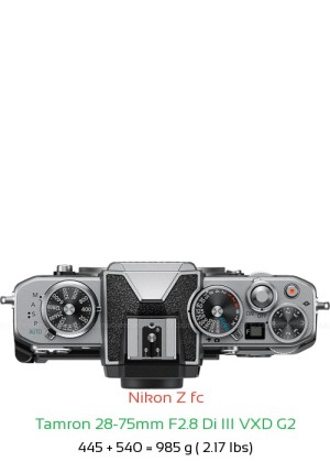 Nikon Z fc with Tamron 28-75mm F2.8 Di III Lens Size