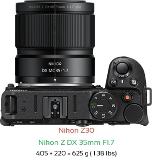 Nikon Z30 with Nikon Z DX 35mm F1.7 Lens Size