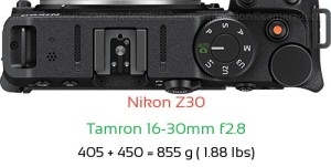 Nikon Z30 with Tamron 16-30mm f2.8 Lens Size