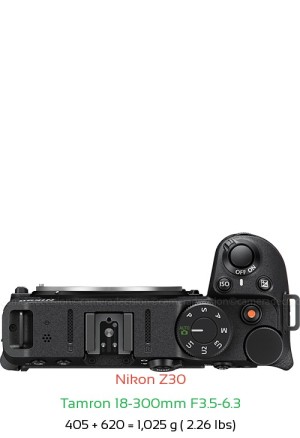 Nikon Z30 with Tamron 18-300mm F3.5-6.3 Lens Size