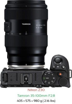Nikon Z30 with Tamron 35-100mm F2.8 Lens Size
