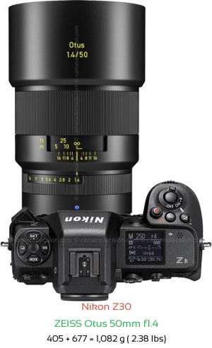 Nikon Z30 with Zeiss Otus 50mm f1.4 Lens Size