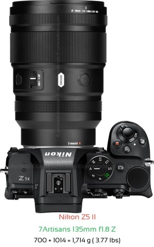 Nikon Z5 II with 7Artisans 135mm f1.8 Z Lens Size