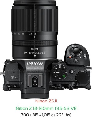 Nikon Z5 II with Nikon Z 18-140mm f3.5-6.3 VR Lens Size