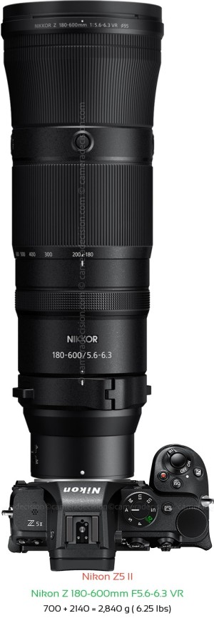 Nikon Z5 II with Nikon Z 180-600mm F5.6-6.3 VR Lens Size