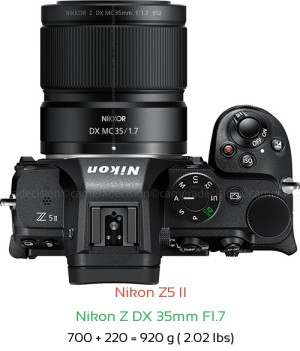 Nikon Z5 II with Nikon Z DX 35mm F1.7 Lens Size
