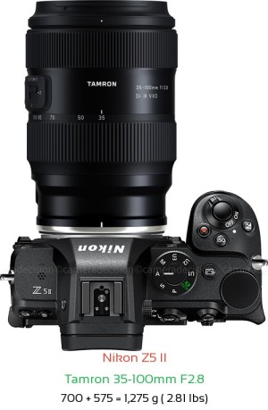 Nikon Z5 II with Tamron 35-100mm F2.8 Lens Size