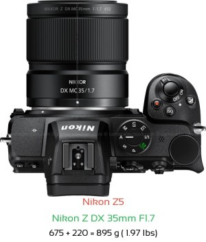 Nikon Z5 with Nikon Z DX 35mm F1.7 Lens Size