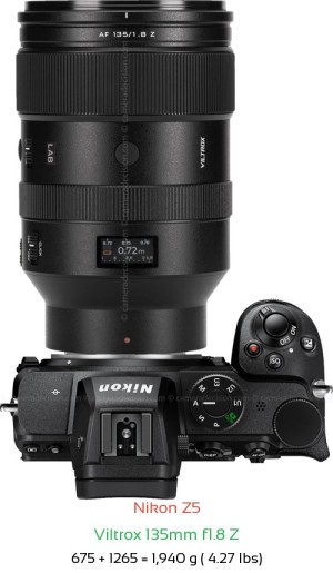Nikon Z5 with Viltrox 135mm f1.8 Z Lens Size