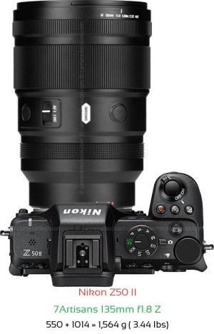 Nikon Z50 II with 7Artisans 135mm f1.8 Z Lens Size