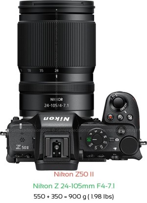 Nikon Z50 II with Nikon Z 24-105mm F4-7.1 Lens Size