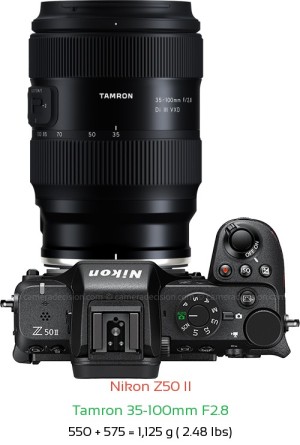 Nikon Z50 II with Tamron 35-100mm F2.8 Lens Size