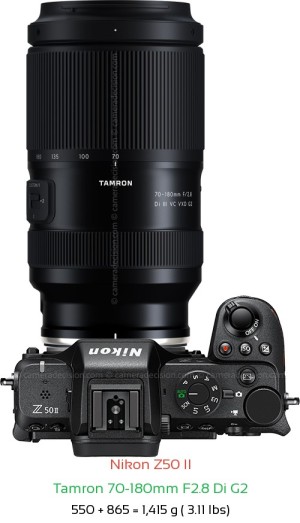 Nikon Z50 II with Tamron 70-180mm F2.8 Di G2 Lens Size
