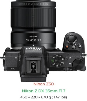 Nikon Z50 with Nikon Z DX 35mm F1.7 Lens Size