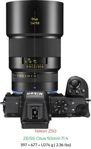 Nikon Z50 with Zeiss Otus 50mm f1.4 Lens Size