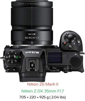 Nikon Z6 II with Nikon Z DX 35mm F1.7 Lens Size