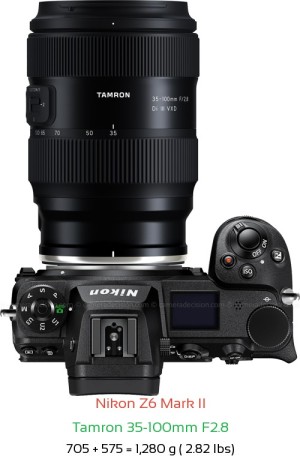 Nikon Z6 II with Tamron 35-100mm F2.8 Lens Size