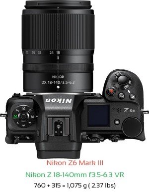 Nikon Z6 III with Nikon Z 18-140mm f3.5-6.3 VR Lens Size