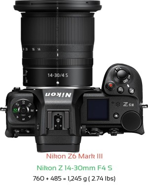 Nikon Z6 III with Nikon Z 14-30mm F4 S Lens Size