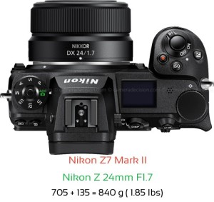 Nikon Z7 II with Nikon Z 24mm F1.7 Lens Size