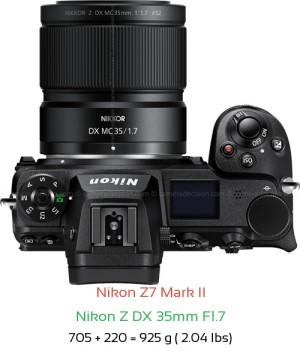 Nikon Z7 II with Nikon Z DX 35mm F1.7 Lens Size