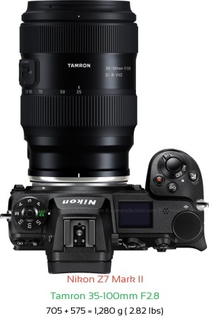 Nikon Z7 II with Tamron 35-100mm F2.8 Lens Size