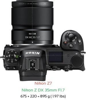 Nikon Z7 with Nikon Z DX 35mm F1.7 Lens Size