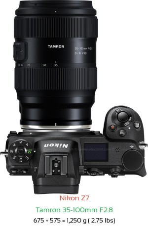 Nikon Z7 with Tamron 35-100mm F2.8 Lens Size