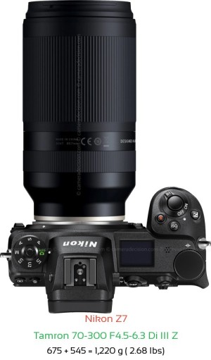 Nikon Z7 with Tamron 70-300 F4.5-6.3 Di III Z Lens Size