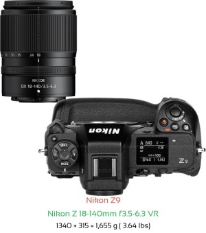 Nikon Z9 with Nikon Z 18-140mm f3.5-6.3 VR Lens Size