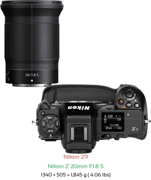 Nikon Z9 with Nikon Z 20mm F1.8 S Lens Size